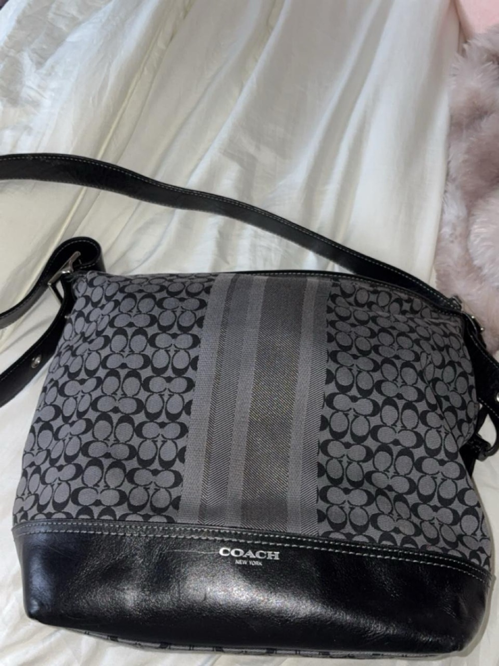 Coach Gray and Black Signature Messenger Bag